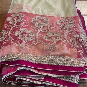 Elegant Pink and Cream Sari